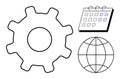 Gear, Calendar, and Globe Representing Productivity, Scheduling, and Global Connectivity Royalty Free Stock Photo