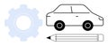 Automotive Design Process Concept with Gear, Car, and Pencil Representation Royalty Free Stock Photo