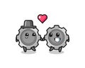 Gear cartoon character couple with fall in love gesture Royalty Free Stock Photo