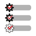 Gear check icons. Setting complete symbol. Task success Vector. Management list element. Royalty Free Stock Photo