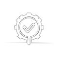 Gear with Check Mark Icon Continuous Line Drawing: Settings Approval and Confirmation Symbol Royalty Free Stock Photo