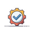 Gear with checkmark icon symbolizing successful process and completion Royalty Free Stock Photo