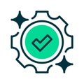 Gear with Checkmark Line Icon, Outline Symbol for Process Validation, System Approval, Workflow Optimization, Technical Royalty Free Stock Photo