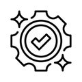 Gear with Checkmark Line Icon, Outline Symbol for Process Validation, System Approval, Workflow Optimization, Technical Royalty Free Stock Photo