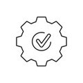 Gear With Checkmark Line Icon. Quality Assurance, System Optimization, And Process Validation Outline Symbol. Efficiency