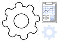 Gear and clipboard with analytics chart representing process optimization and data analysis Royalty Free Stock Photo