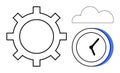 Gear, Clock, and Cloud Representing Productivity, Time Management, and Cloud Technology Concepts Royalty Free Stock Photo