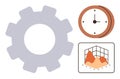 Gear Icon with Clock and Data Visualization Representing Time Management and Process Efficiency Royalty Free Stock Photo