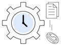 Gear with Clock, Documents, and Coin Representing Time Management and Productivity Efficiency Royalty Free Stock Photo