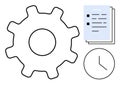 Gear, Clock, and Documents Representing Task Management and Workflow Optimization Royalty Free Stock Photo