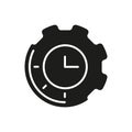 Gear With Clock Solid Icon. Time Management, Efficiency, And Productivity Enhancement Silhouette Symbol. Process Royalty Free Stock Photo