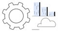 Gear and cloud with bar chart visualizing data, technology, and collaboration concepts Royalty Free Stock Photo