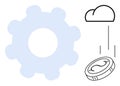 Gear with cloud and coin representing innovation, cloud computing, and financial technology Royalty Free Stock Photo