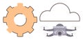 Gear, Cloud, and quadcopter Representing Technology Integration and Cloud-Based Automation Royalty Free Stock Photo