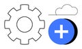 Gear, Cloud Symbol, and Plus Sign Technology, Cloud Computing, and Data Integration Concepts Royalty Free Stock Photo