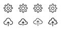 Gear And Cloud Upload Icons In Hand Drawn Style Set. Technology Configuration And Data Transfer Doodle Sketch Collection Royalty Free Stock Photo
