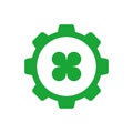 Gear and clover leaf logo combination, organic factory logo design, green industrial icon - Vector