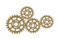 Gear and cogs wheels isolated on a white background, clock mechanism, brass metal engine industrial Royalty Free Stock Photo