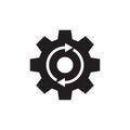 Gear cogwheel with arrows - black vector icon on white background for website, mobile application, presentation, infographic. SEO