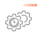 Gear or cogwheel and clock line vector icon