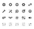 Gear, cogwheel flat icons set. App settings button, slider, wrench tool, fix concept minimal silhouette vector Royalty Free Stock Photo