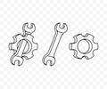 Gear, cogwheel, gear wheel, wrench and spanner, linear graphic design