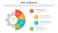 gear cogwheel infographic template banner with half circle piechart with line on circle stack with 4 point list information for Royalty Free Stock Photo