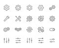 Gear, cogwheel line icons set. App settings button, slider, wrench tool, fix concept minimal vector illustrations