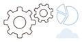 Gear cogwheels with pie chart and cloud symbolizing teamwork, data analysis, and cloud solutions Royalty Free Stock Photo