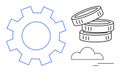 Gear and Coins with Cloud Element Finance, Technology, and Cloud Computing Concepts Royalty Free Stock Photo