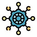 Gear connecting dots representing digital network hub system