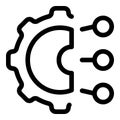 Gear connecting with three dots representing data synchronization process