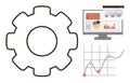 Gear with Data Analytics on Screen and Line Graphs Representing Business Optimization Royalty Free Stock Photo