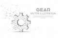 Gear digitally drawn low poly wire frame on white background