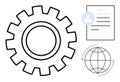 Gear with Document and Globe Illustrating Global Workflow and Process Management Royalty Free Stock Photo