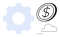Gear, Dollar Coin, and Cloud Symbols Technology, Finance, and Cloud Computing Royalty Free Stock Photo