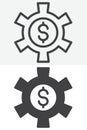 Gear and dollar monetization line and solid different style vector icon set Royalty Free Stock Photo