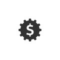Gear with a dollar sign icon for web, mobile and infographics. Vector white icon on the light blue circle isolated on white Royalty Free Stock Photo