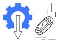 Gear with Downward Arrow and Coin Fall Symbolizing Cost Reduction and Process Efficiency Royalty Free Stock Photo