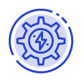 Gear, Energy, Solar, Power Blue Dotted Line Line Icon