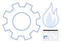 Gear, Flame, and Interface Elements Representing Functionality, Efficiency, and Digital Processes Royalty Free Stock Photo