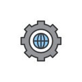 Gear with globe filled outline icon