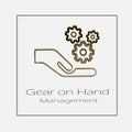 Gear on hand vector icon eps 10. Simple isolated gears outline illustration