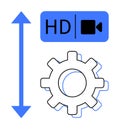 Gear with HD Video Icon and Resize Arrow Indicating Settings or Video Quality Control Royalty Free Stock Photo