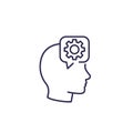 Gear in head, education line icon on white