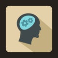 Gear in head icon, flat style Royalty Free Stock Photo