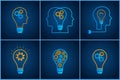 Gear head lightbulb creative teamwork concept set