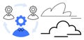 Team Collaboration and Cloud Integration Workflow with Gears and Arrows Royalty Free Stock Photo