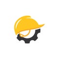 Gear Helmet Construction Logo Design. Building Repairs and Work Safety Vector Icon Graphic