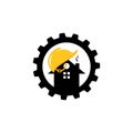 Gear Helmet Home Renovation Construction Logo Design. Building Repairs Vector Icon Graphic